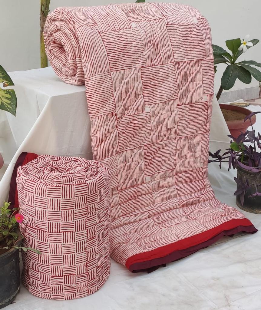 Reversible Cotton Jaipuri Comforter, Bedspread, Quilt Block